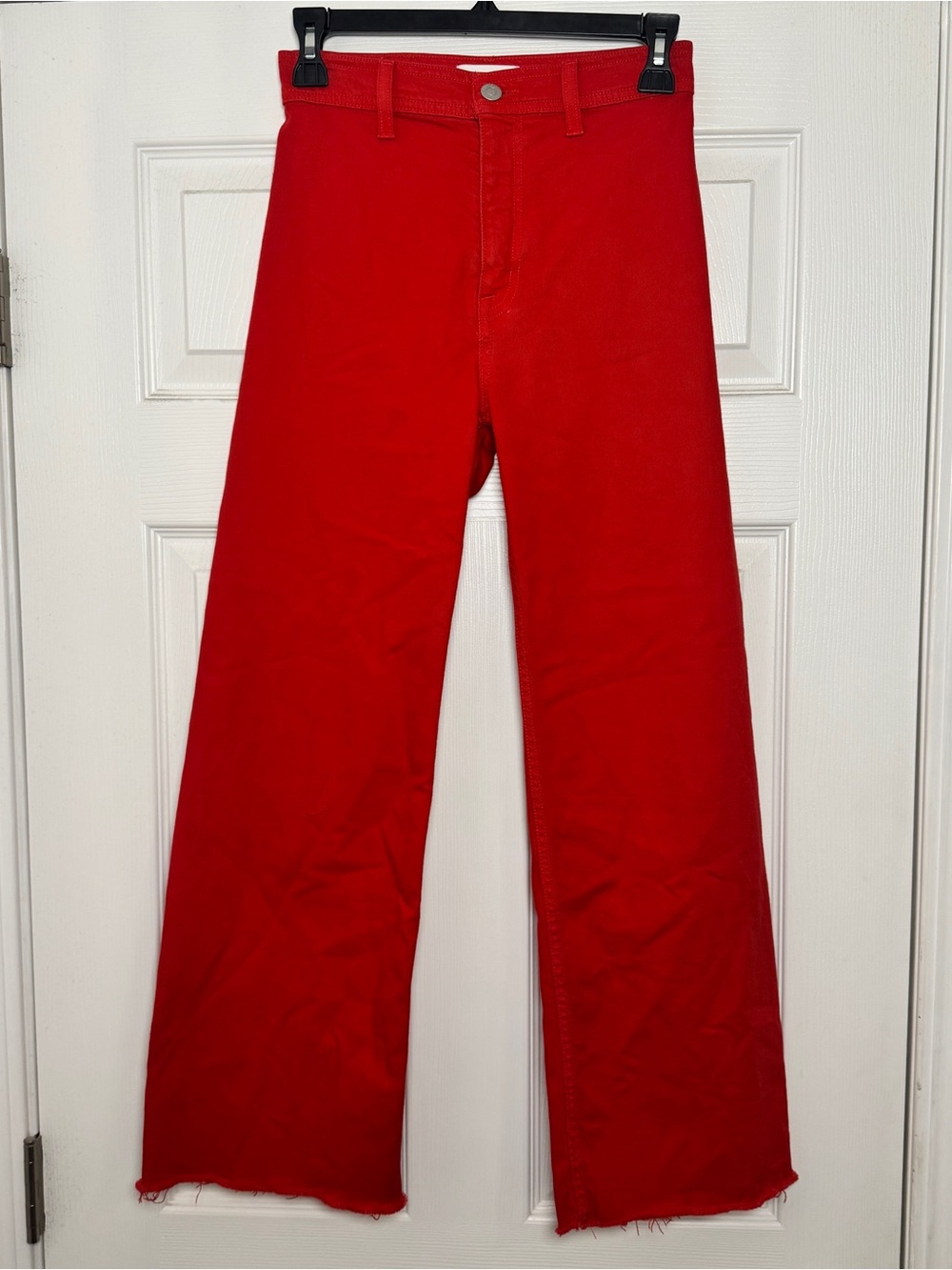 Pistola Penny Crop High Rise Wide Leg Jeans Ruby Red Raw Hem Size 23 - Picture 2 of 6
